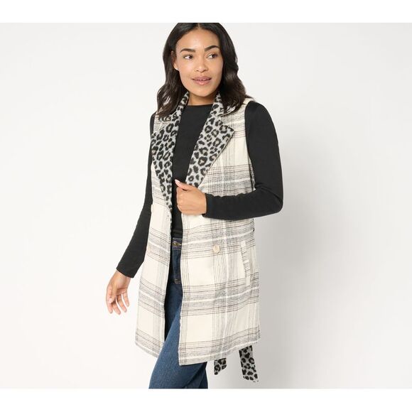 Susan Graver Women's Petite Jacket PS Printed Double Breasted Vest White A660061 - Picture 1 of 4
